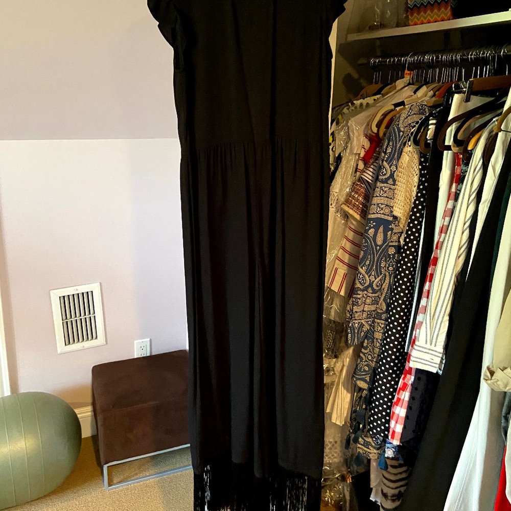 Zara EWomen black maxi fringe dress